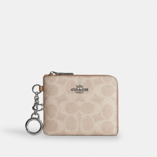Coach Small Corner Zip Wallet In Signature Canvas in Silver/Sand/Taupe