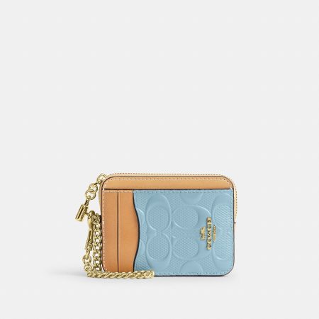 Coach Zip Card Case In Signature Leather With Charm - Preorder