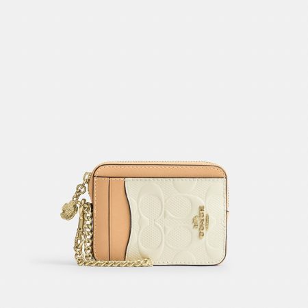 Coach Zip Card Case In Signature Leather With Charm - Preorder