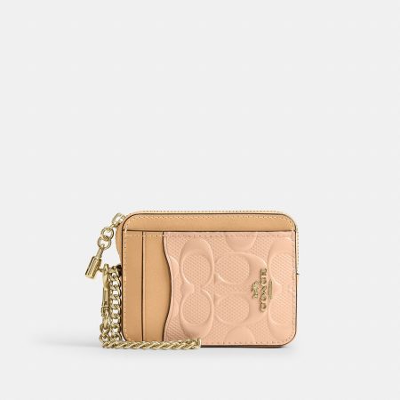 Coach Zip Card Case In Signature Leather With Charm - Preorder