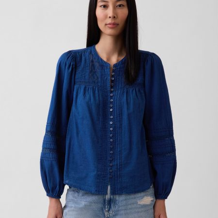 Gap Lace-Trim Pintuck Top