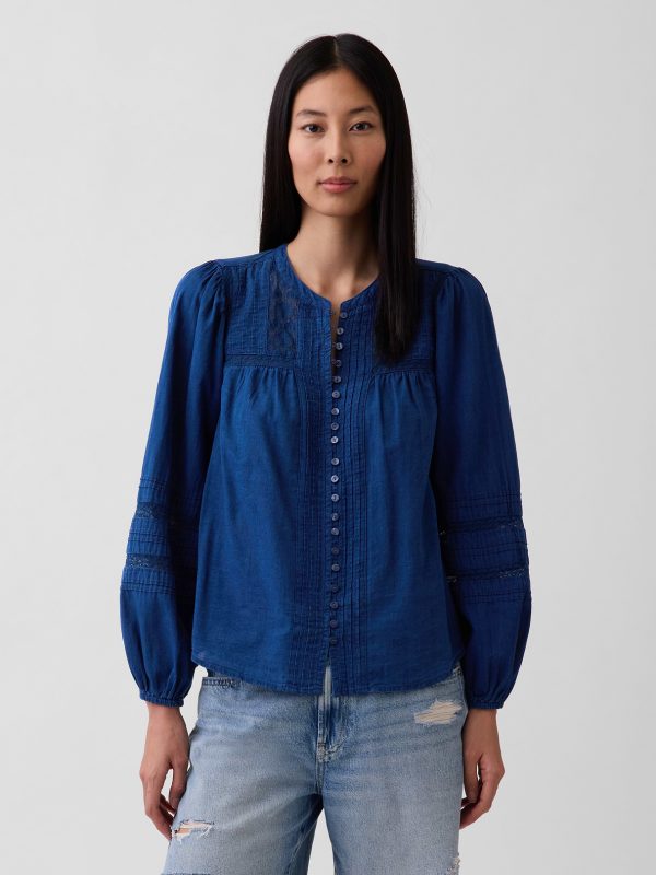 Gap Lace-Trim Pintuck Top