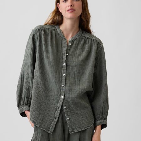 Gap Cotton Gauze Oversized Collarless Shirt
