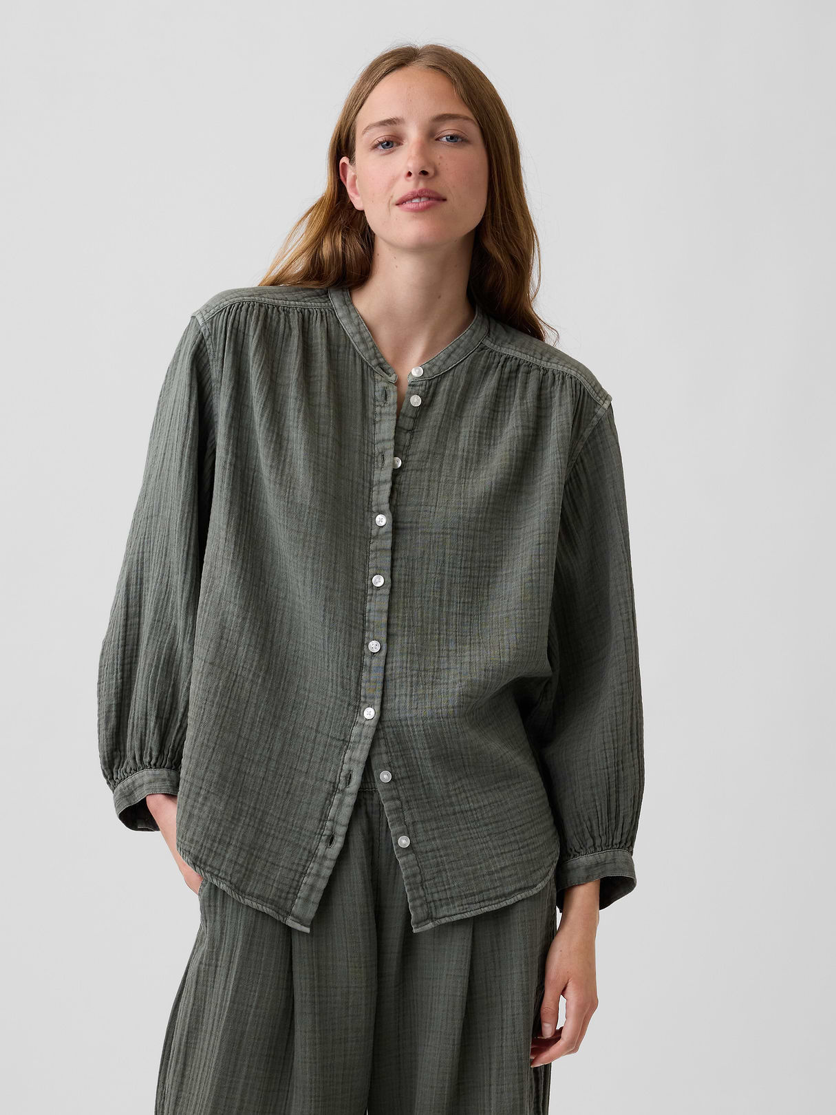Gap Cotton Gauze Oversized Collarless Shirt
