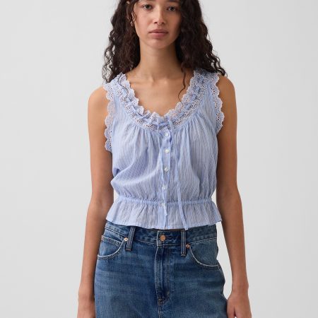 Gap Eyelet Tie-Front Crop Peplum Top