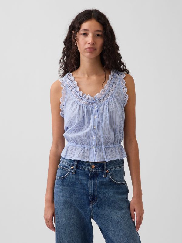 Gap Eyelet Tie-Front Crop Peplum Top