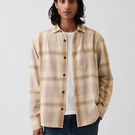 Gap Sunwashed Twill Relaxed Plaid Shirt