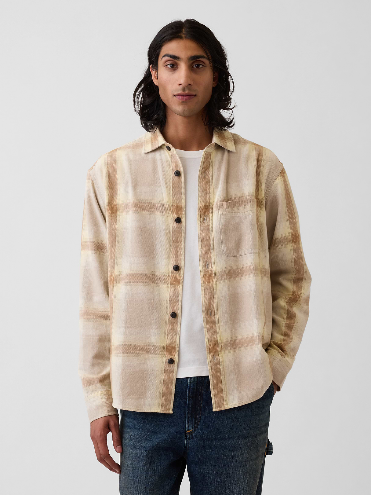 Gap Sunwashed Twill Relaxed Plaid Shirt