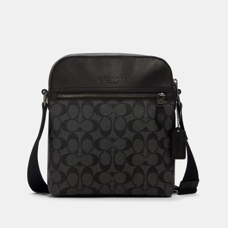 Coach Houston Flight Bag In Signature Canvas Gunmetal/Charcoal/Black A0