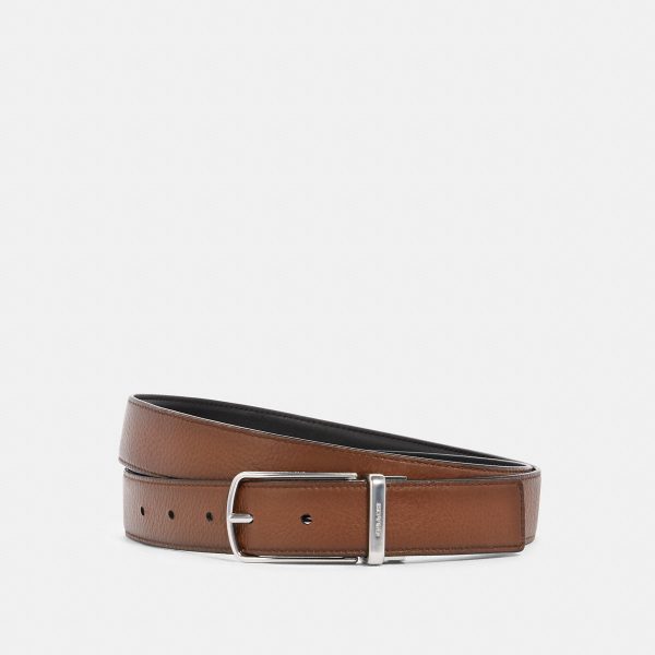 Coach Skinny Buckle Cut-To-Size Reversible Dress Belt 32mm Silver Black Dark Saddle - 91311 SVFD7