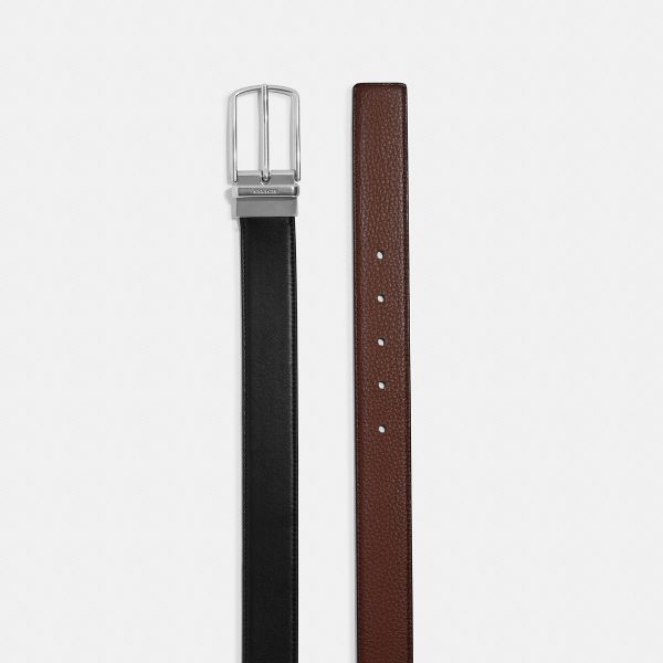 Coach 91311 SVFD7 reversible leather belt showing Black and Dark Saddle sides