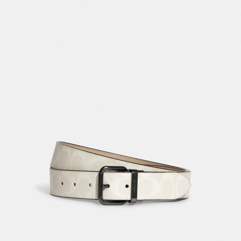 Coach Roller Buckle Cut-To-Size Reversible Belt 38mm Gunmetal/Chalk Bone - Ready Stock Malaysia