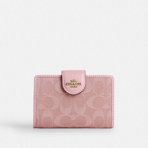 Coach Medium Corner Zip Wallet In Signature Denim Brass/Light Pink