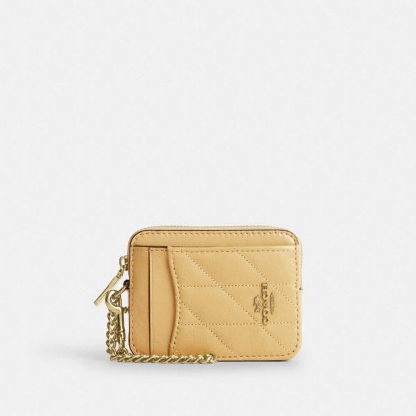 Coach Zip Card Case With Quilting Brass/Soft Yellow