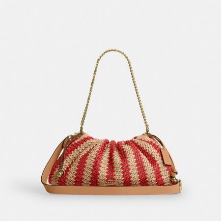 Coach Faye Large Shoulder Bag With Stripes Brass/Red/Tan