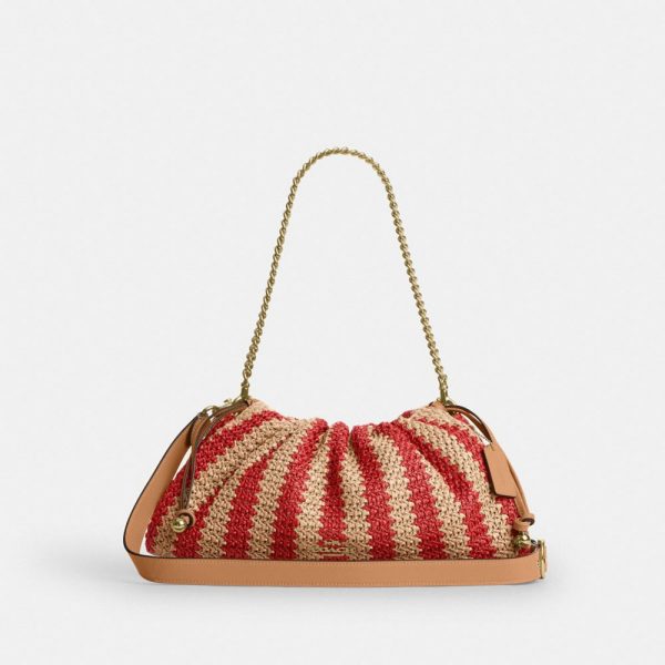Coach Faye Large Shoulder Bag With Stripes Brass/Red/Tan
