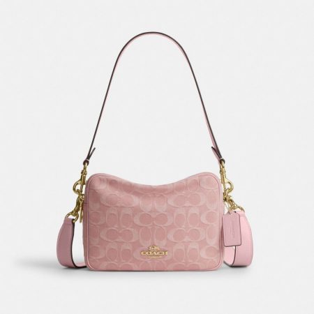 Coach Carey Crossbody Bag In Signature Denim Brass/Light Pink