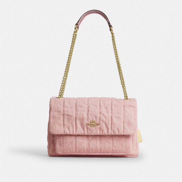 Coach Elodie Crossbody Bag In Loved Denim With Quilting Brass/Light Pink