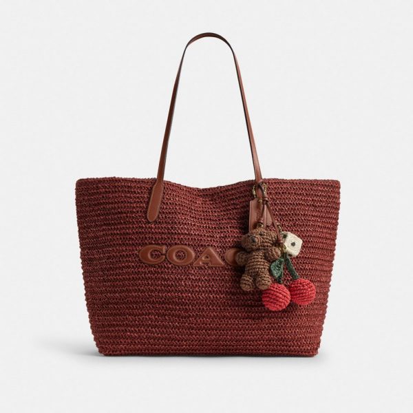 Coach Large City Tote Bag With Charms Brass/Russet