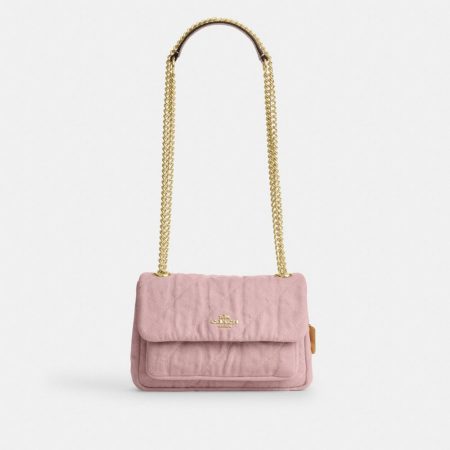 Coach Elodie Crossbody Bag 18 In Loved Denim With Quilting Brass/Light Pink