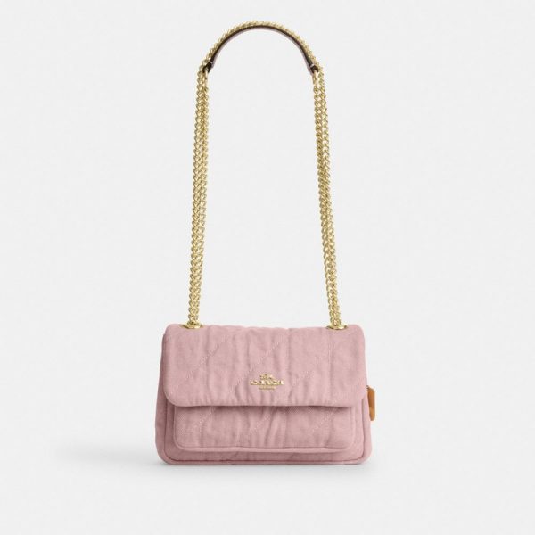 Coach Elodie Crossbody Bag 18 In Loved Denim With Quilting Brass/Light Pink