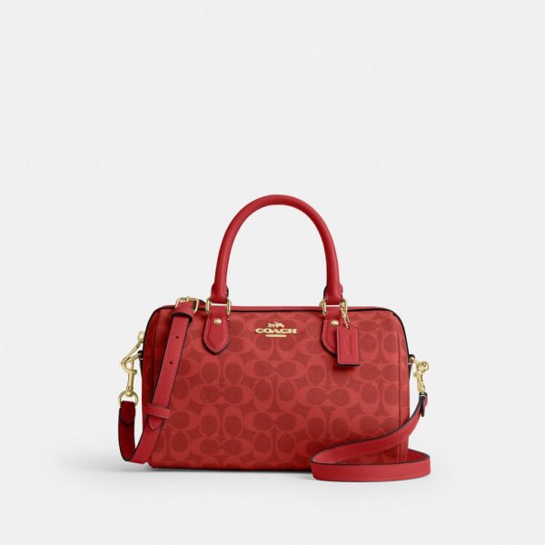 Coach Rowan Satchel Bag In Signature Canvas Brass/Crimson