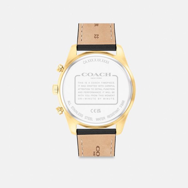Coach Cole CS633-BLK watch in Black, case back and leather strap