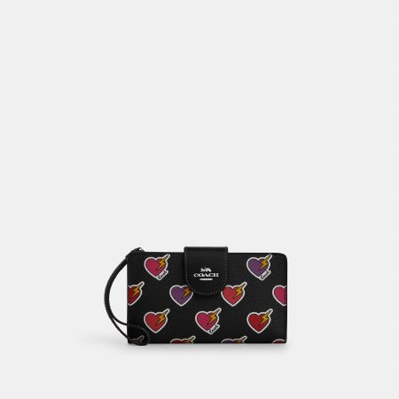 Coach Tech Phone Wallet With Heart Bolt Print Silver/Black Multi - Ready Stock Malaysia official Coach image a0