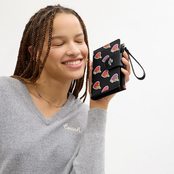 Coach Tech Phone Wallet With Heart Bolt Print Silver/Black Multi - Ready Stock Malaysia official Coach image a91
