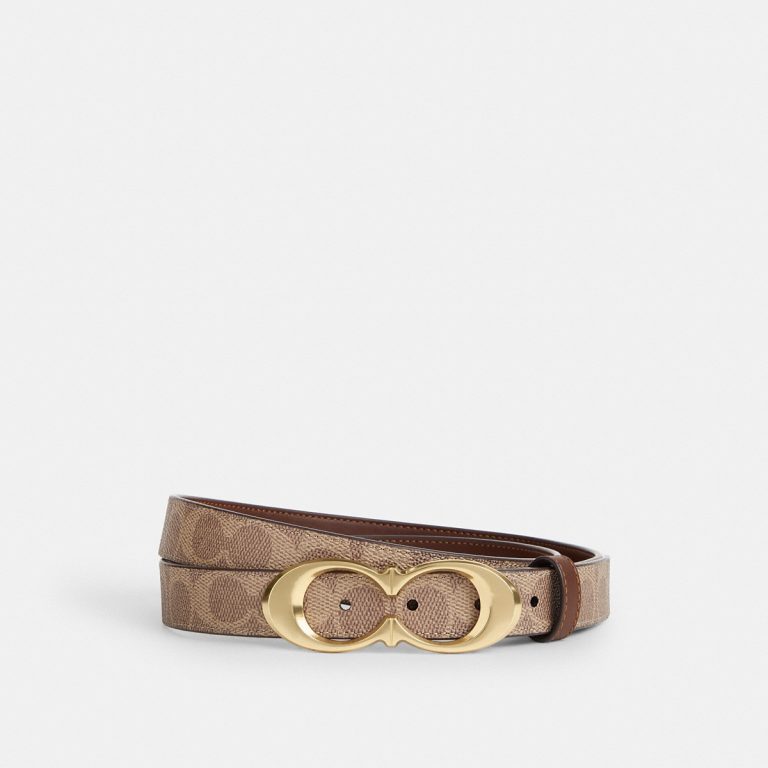 Coach Signature Buckle Belt 25mm Brass/Tan Brown Size XS - Ready Stock Malaysia