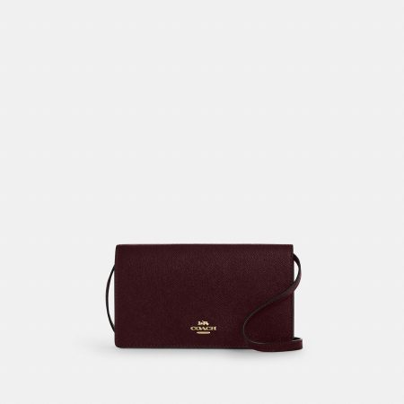 Coach Anna Foldover Clutch Crossbody Bag Brass/Merlot A0