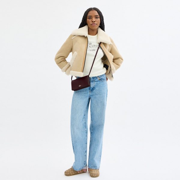 Coach Anna Foldover Clutch Crossbody Bag Brass/Merlot A91