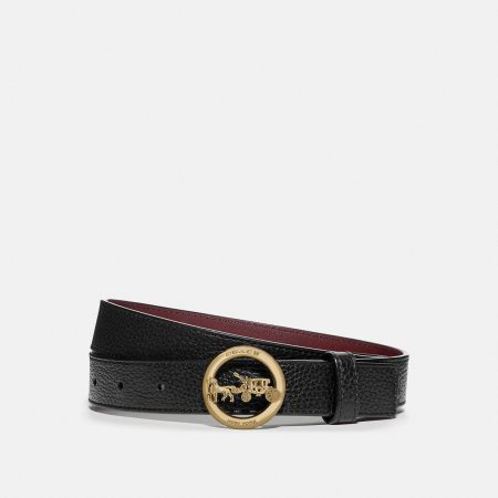 Coach Horse And Carriage Belt 25mm Brass Black Wine Size M - F78181 B4OVF