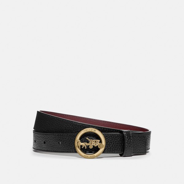 Coach Horse And Carriage Belt 25mm Brass Black Wine Size M - F78181 B4OVF