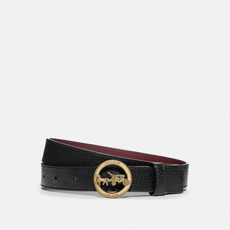 Coach Horse And Carriage Belt 25mm Brass/Black Wine - Ready Stock Malaysia