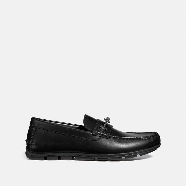 Coach Mott Driver Black Leather Loafer side view - FG2984 BLK US 9D