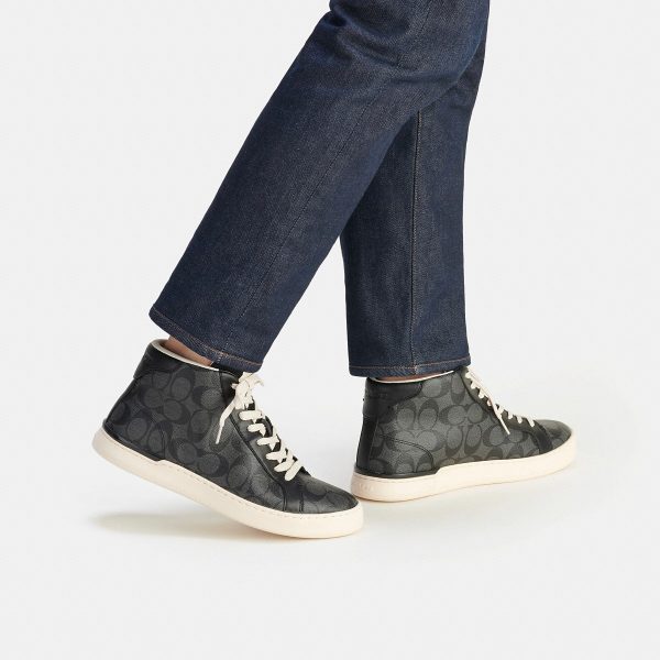 Coach Clip High Top Sneaker Charcoal Black on-foot view - G5385 CQBK