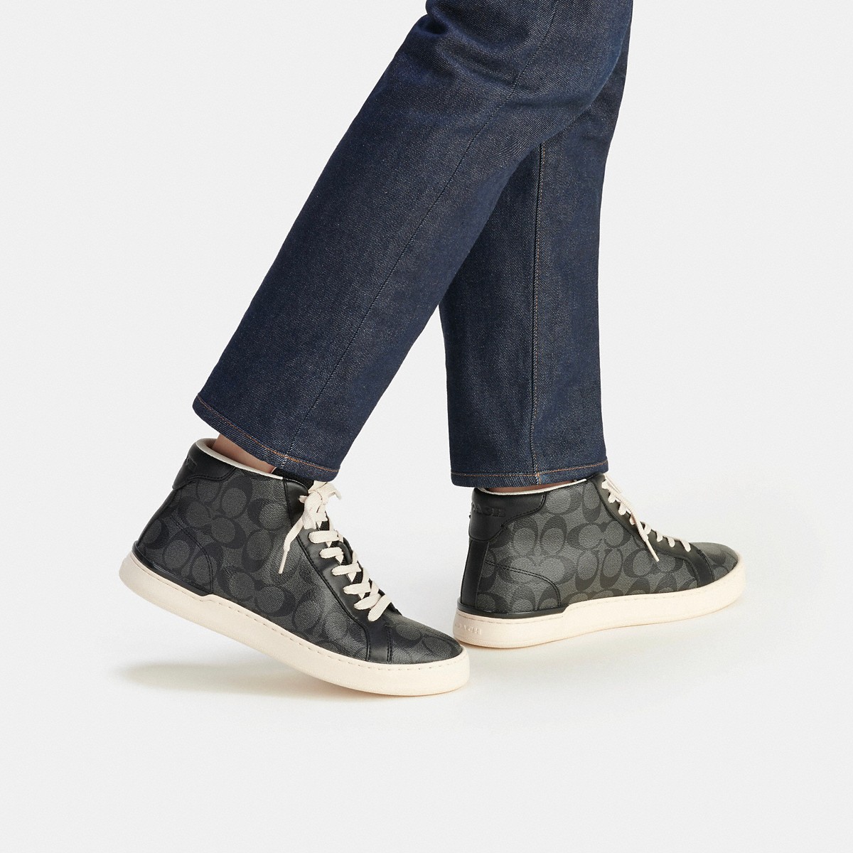 Coach Clip High Top Sneaker Charcoal Black on-foot view - G5385 CQBK