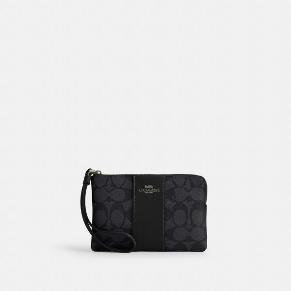 Coach Corner Zip Wristlet In Signature Canvas With Stripe - Preorder