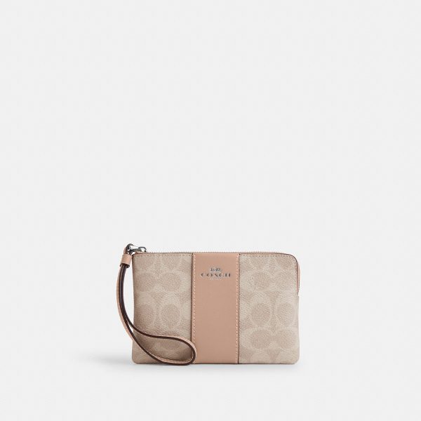 Coach Corner Zip Wristlet In Signature Canvas With Stripe - Preorder
