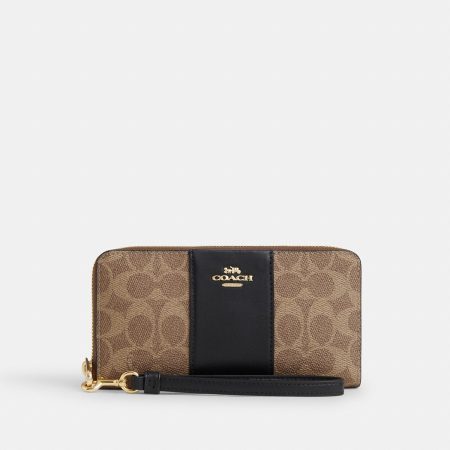 Coach Long Zip Around Wallet In Signature Canvas With Stripe - Preorder