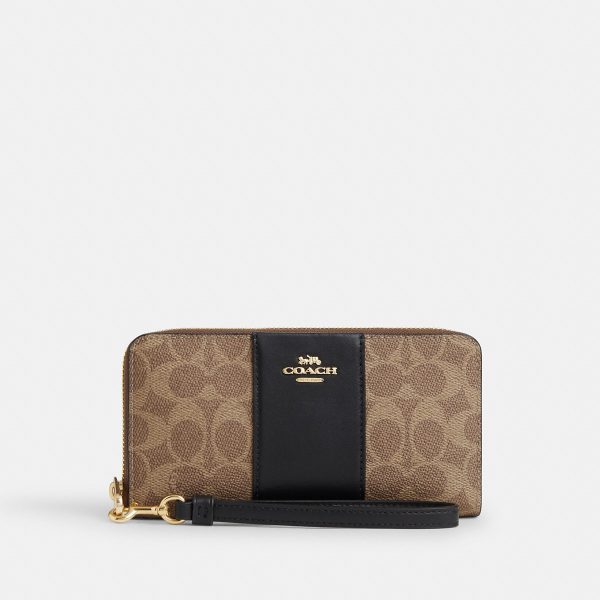 Coach Long Zip Around Wallet In Signature Canvas With Stripe - Preorder
