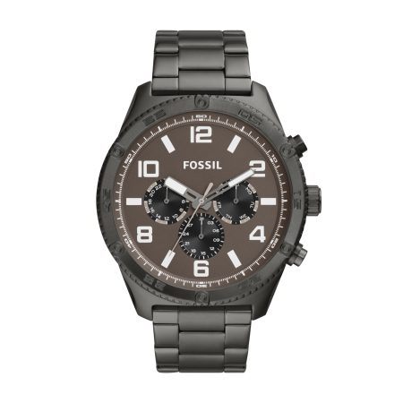 Fossil Brox BQ2533 multifunction smoke stainless steel watch, front view