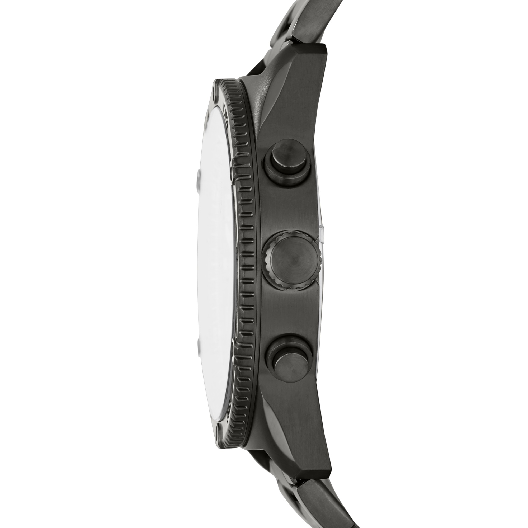 Fossil Brox BQ2533 smoke stainless steel watch, side and crown profile