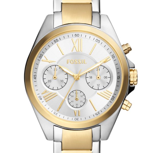 Fossil Modern Courier BQ3849 silver sunray chronograph dial close-up