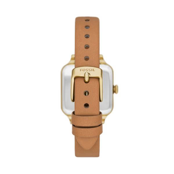 Fossil Colleen BQ3909 brown leather strap and gold-tone buckle view