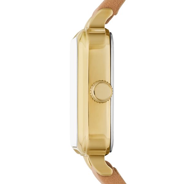 Fossil Colleen BQ3909 gold-tone case and crown side view