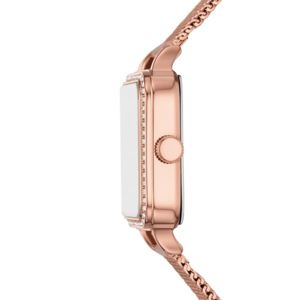 Fossil Colleen BQ3971 rose gold-tone watch side and crown view