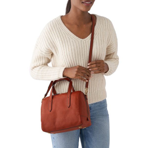 Fossil Sydney Satchel Medium Brown on model