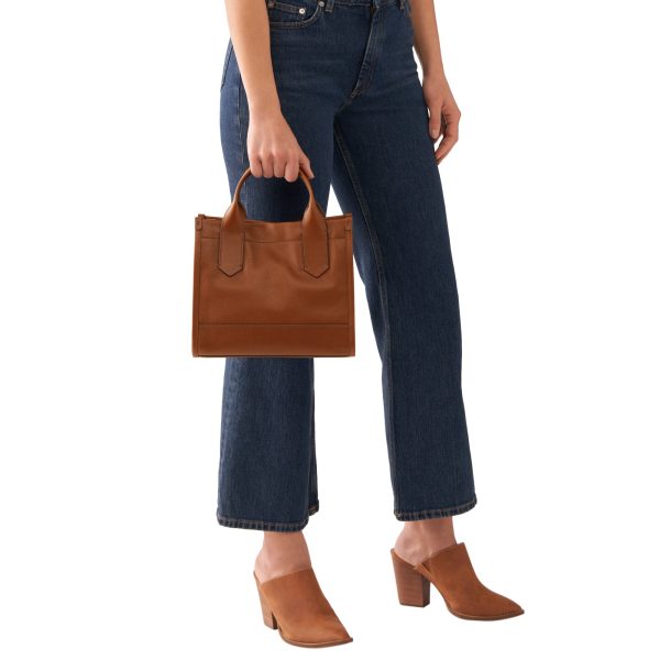 Fossil Kyler Satchel Medium Brown on model